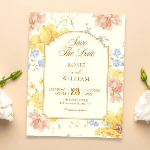 Vintage yellow floral wedding save the date