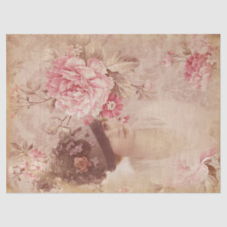 Vintage Yellow Floral Woman in Hat Shabby Chic Tissue Paper