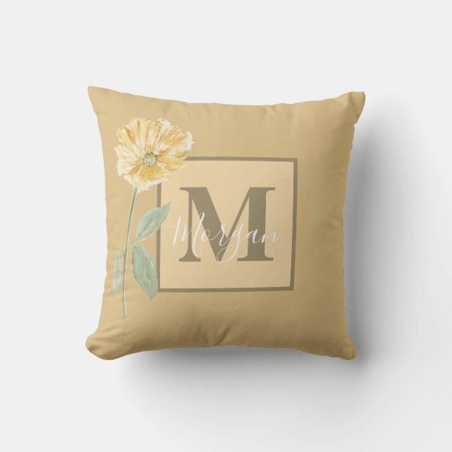 Vintage Yellow Flower Monogram Cushion (Front)