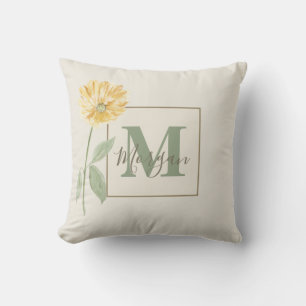 Vintage Yellow Flower Monogram Cushion