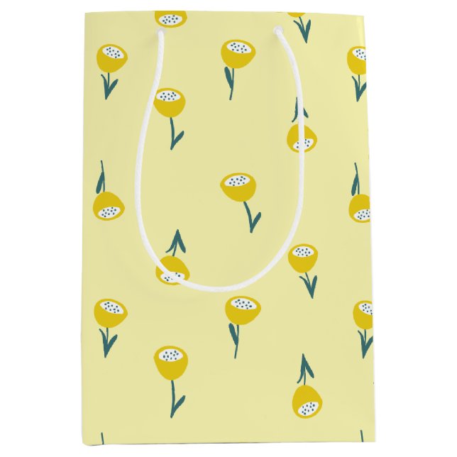 Vintage Yellow Flowered Medium Gift Bag (Front)