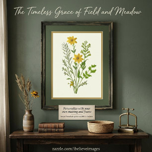 Vintage yellow flowers art poster