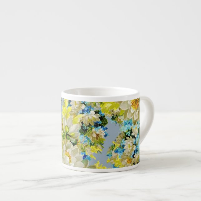 Vintage Yellow Flowers Floral Pattern Espresso Cup (Front Right)