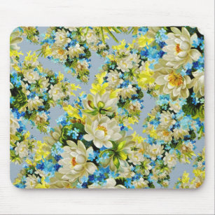 Vintage Yellow Flowers Floral Pattern Mouse Mat