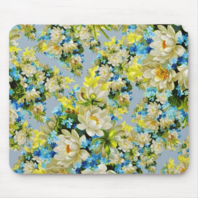 Vintage Yellow Flowers Floral Pattern Mouse Mat (Front)