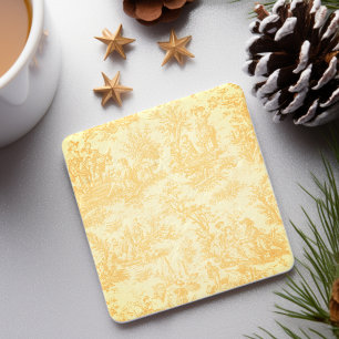 Vintage Yellow French Toile de Jouy Scenic Stone Coaster