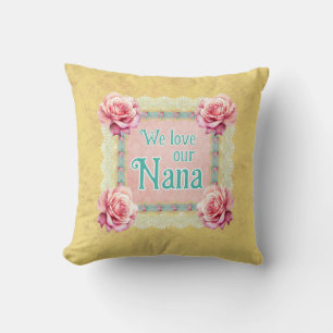 Vintage Yellow Gold Damask Pink Rose Personalised Cushion