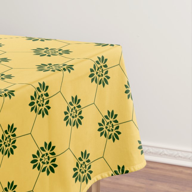 Vintage Yellow Green Barcelona Flower Pattern Tablecloth (In Situ)