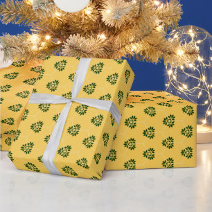 Vintage Yellow Green Barcelona Flower Pattern Wrapping Paper