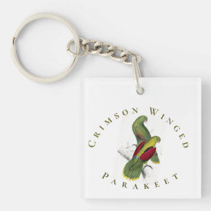 Vintage Yellow Green Red Crimson Winged Parakeet Key Ring