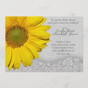 Vintage Yellow Grey Sunflower Wedding Invitation