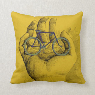 Vintage Yellow Hand Bicycle Humourous Bike Cushion