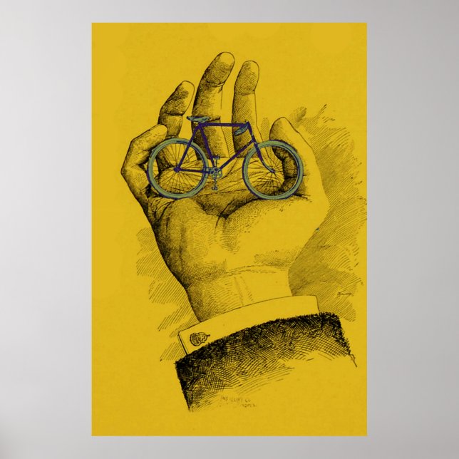 Vintage Yellow Hand Bicycle Humourous Bike Poster (Front)