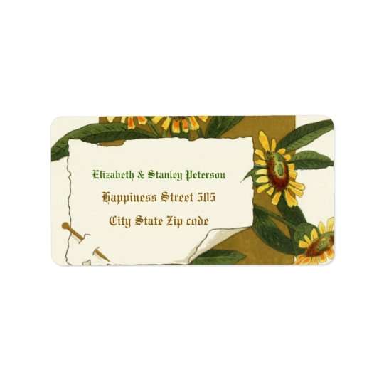 Vintage yellow helenium flowers wedding label address label