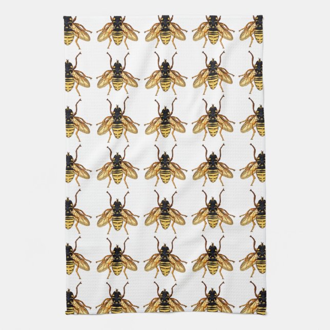 Vintage Yellow Honey Bee Tea Towel (Vertical)