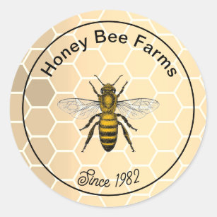 Vintage Yellow Honeycomb Bee Label Sticker