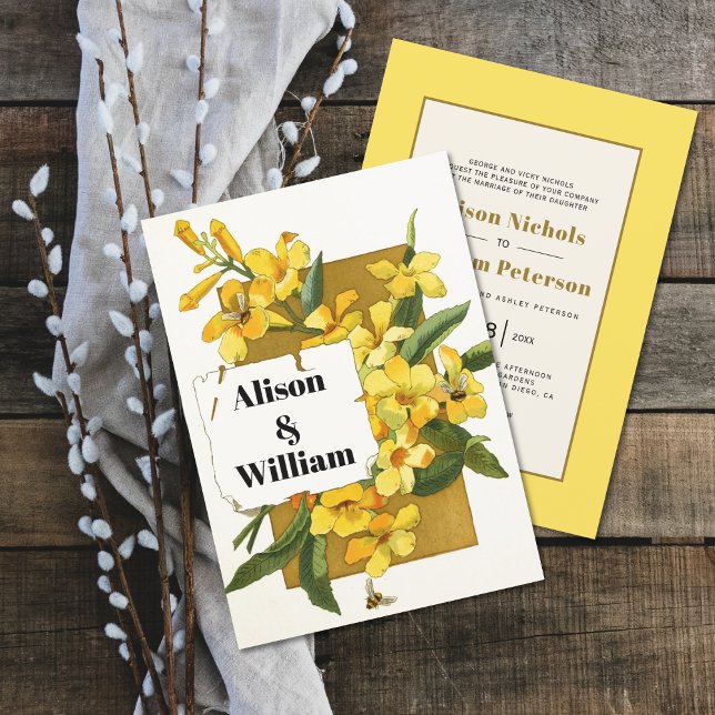 Vintage yellow jasmine floral spring wedding invitation (Creator Uploaded)