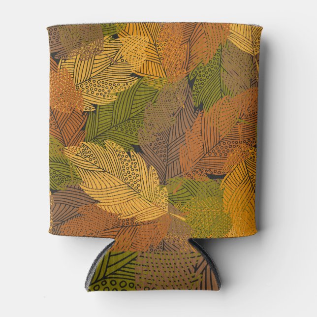 Vintage Yellow: Leafy Dark Elegance. Can Cooler (Front)