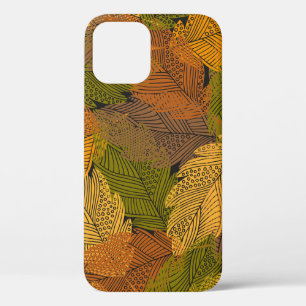 Vintage Yellow: Leafy Dark Elegance. iPhone 12 Case