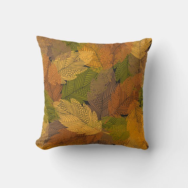 Vintage Yellow: Leafy Dark Elegance. Cushion (Front)