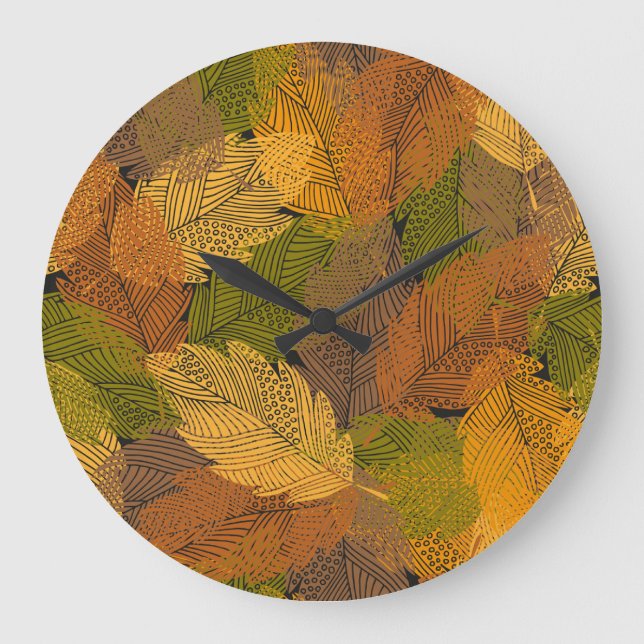 Vintage Yellow: Leafy Dark Elegance. Large Clock (Front)