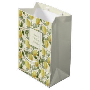 Vintage Yellow Lemons Green Leaves Birthday Medium Gift Bag