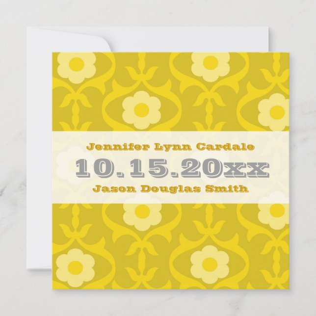 Vintage Yellow Mustard Floral Wedding Invitations (Front)