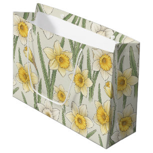 Vintage Yellow Narcissus Flowers on Ivory Large Gift Bag