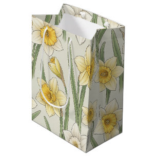 Vintage Yellow Narcissus Flowers on Ivory Medium Gift Bag