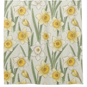 Vintage Yellow Narcissus Flowers on Ivory Shower Curtain