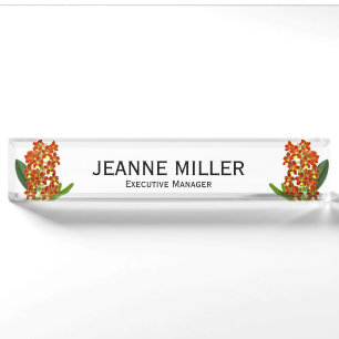 Vintage Yellow Orange Exotic Orchid Flower Nameplate