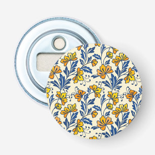 Vintage Yellow Orange Folk Floral Blue Leaf Bottle Opener