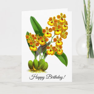 Vintage Yellow Orange Orchid Flower Personalised Card