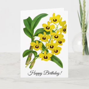 Vintage Yellow Orchid Flower Personalised Card