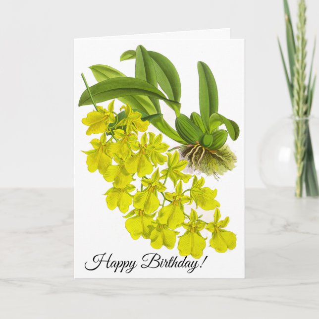 Vintage Yellow Orchid Flower Personalised Card (Front)