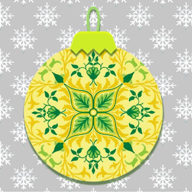 Vintage Yellow Ornament Snowflake Christmas Card (Creator Uploaded)