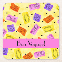 Vintage Yellow Passport Stamps Bon Voyage