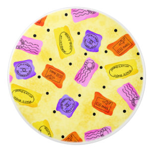 Vintage Yellow Passport Stamps Name Personalised Ceramic Knob