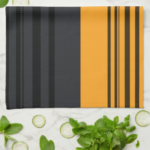 Vintage Yellow Pink Black Grey Stripes Art Pattern Tea Towel