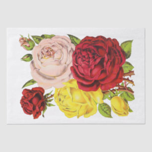 Vintage Yellow Pink Red Roses Flowers #2 Floral Tissue Paper