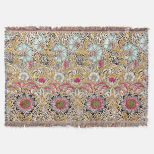 Vintage yellow pink William Morris's Corncockle Throw Blanket