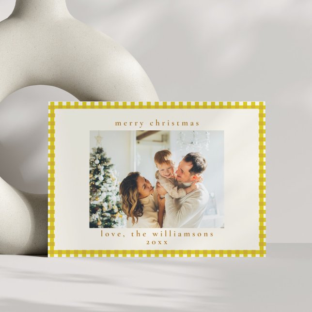 Vintage Yellow Plaid Custom Photo Christmas Holiday Card (Creator Uploaded)