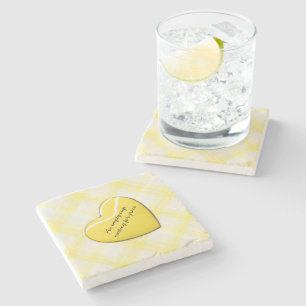 Vintage Yellow Plaid Heart Stone Coaster
