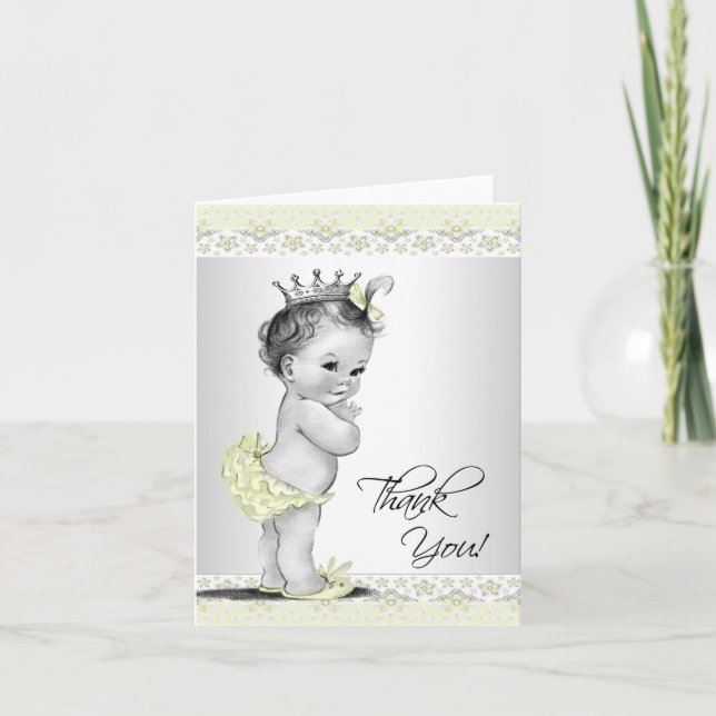 Vintage Yellow Princess Baby Shower Thank You Card (Front)