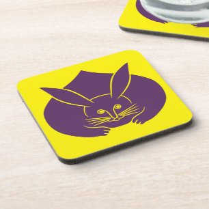 Vintage Yellow Purple Japan Rabbit Mon Oriental Coaster