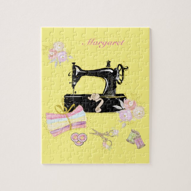 Vintage Yellow Quilting Sewing Machine Jigsaw Puzzle (Vertical)