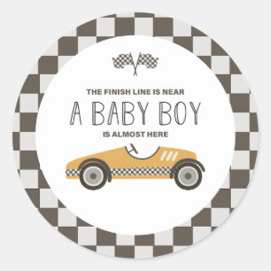 Vintage Yellow Race Car Baby Shower Classic Round Sticker