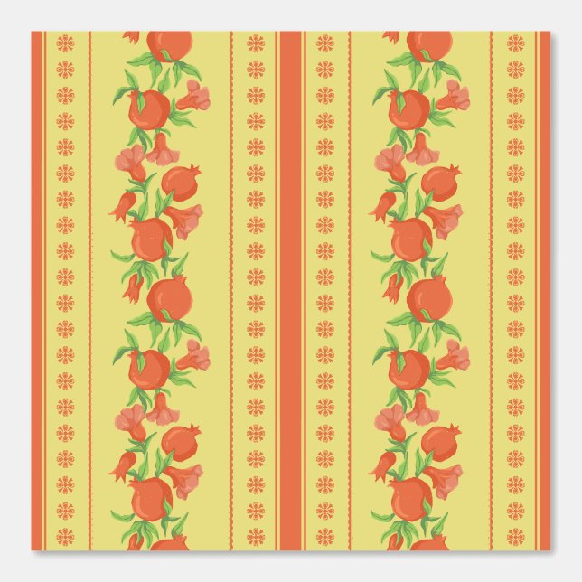 Vintage Yellow Red Green Pomegranate Pattern Wallpaper (Front)