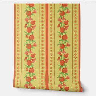 Vintage Yellow Red Green Pomegranate Pattern Wallpaper