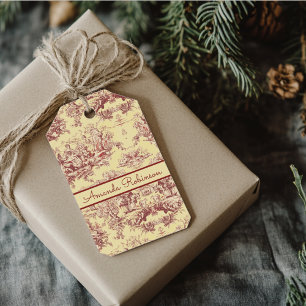 Vintage Yellow Red Toile de Jouy Lake Monogram Gift Tags